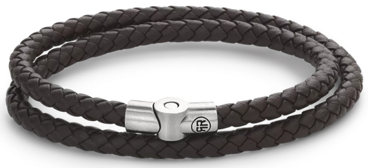 Armband aus zwei 5mm dicken, dunkelbraunen Lederschnüren mit Edelstahlverschluss - Rebel&Rose Modell: RR-M0039-S-M