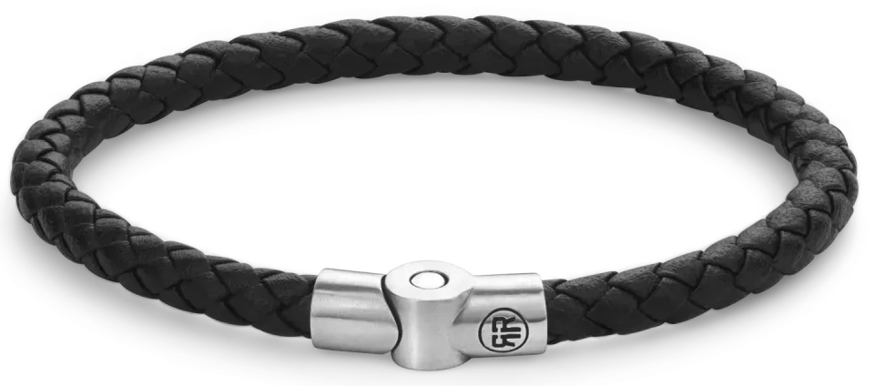 Bracelet made of a 5mm thick, black leather cord with a stainless steel clasp - Rebel&Rose Model: RR-M0040-S-L