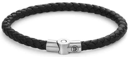 Bracelet made of a 5mm thick, black leather cord with a stainless steel clasp - Rebel&Rose Model: RR-M0040-S-L