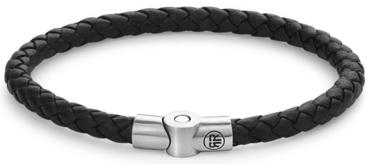 Armband aus einer 5mm dicken, schwarzen Lederschnur mit Edelstahlverschluss - Rebel&Rose Modell: RR-M0040-S-L