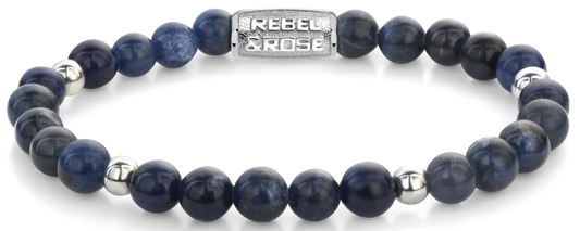 Armband aus 6mm großen blauen Sodalith-Steinen Edelsteinen mit Edelstahlverschluss - Rebel&Rose Modell: RR-60138-S-S