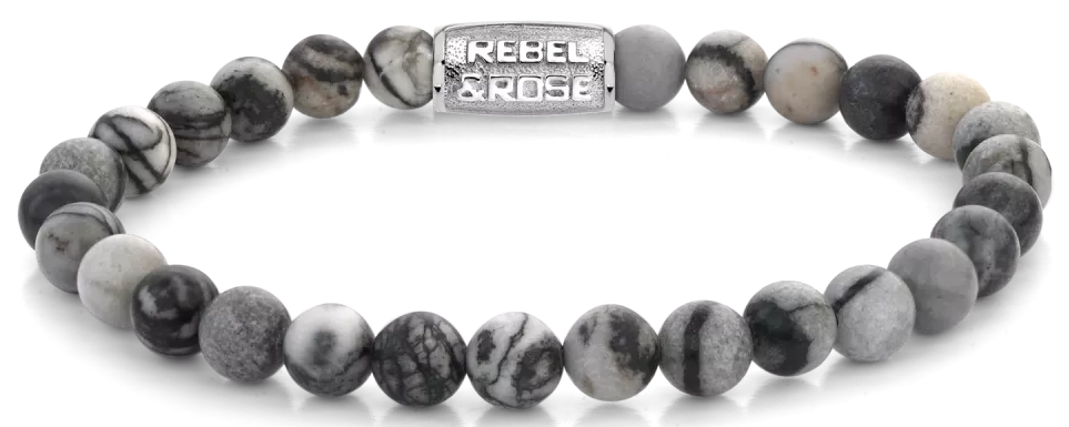 Bracelet made of 6mm agate gemstones with stainless steel clasp - Rebel&Rose Model: RR-60140-S-L