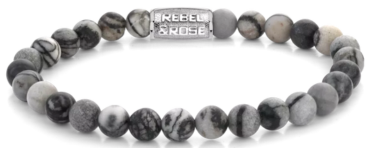 Armband aus 6mm großen Achat Edelsteinen mit Edelstahlverschluss - Rebel&Rose Modell: RR-60140-S-L