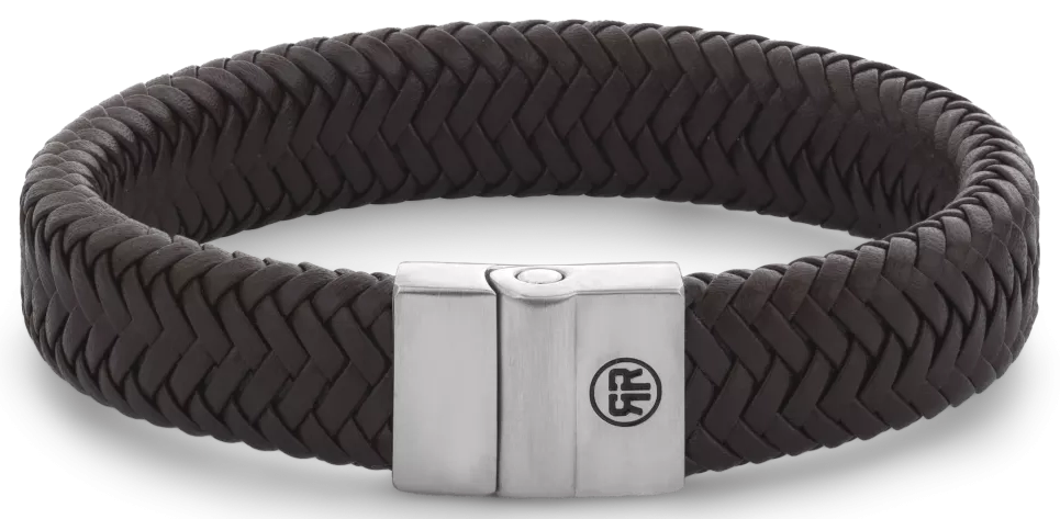 Armband aus 15mm dickem, dunkelbraunem Leder mit Edelstahlverschluss - Rebel&Rose Modell: RR-M0034-S-L