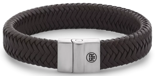 Armband aus 15mm dickem, dunkelbraunem Leder mit Edelstahlverschluss - Rebel&Rose Modell: RR-M0034-S-M
