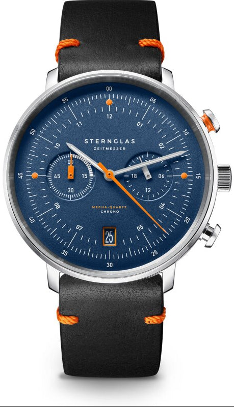 Herrenuhr, Chronograph aus Edelstahl - Blaues Zifferblatt - Sternglas Modell: S01-HC06-EB05