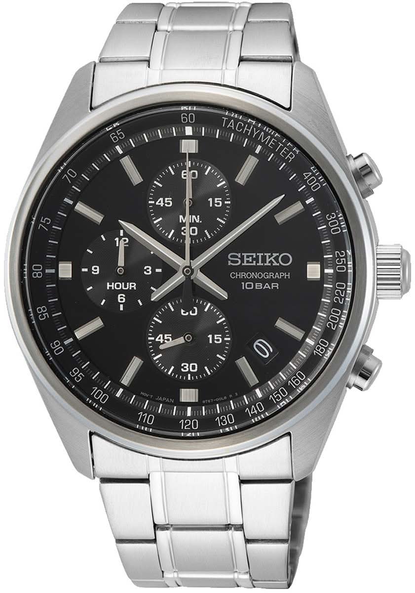 Seiko Conceptual SSB379P1 Herrenuhr • Schwarzer Chronograph • Lederband
