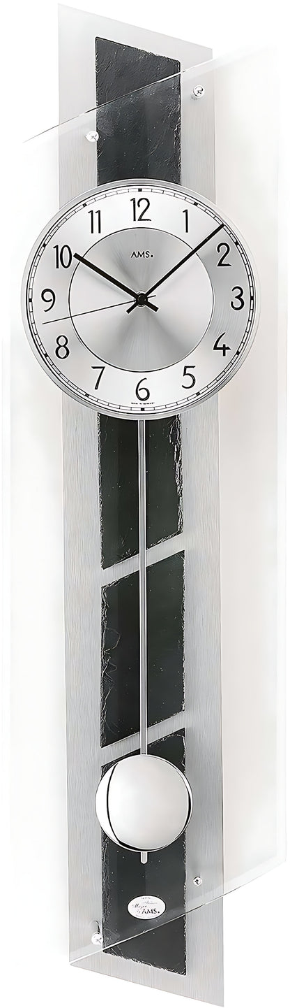 AMS Wanduhr 84x24x10 cm Aluminium • Funkgesteuert • Mit Pendel