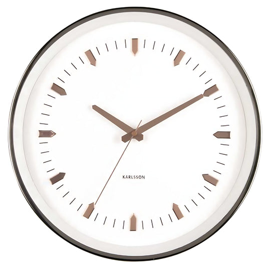 Karlsson Wanduhr 35x35x5,5 cm Metall • Modernes Design • Roségoldene Akzente