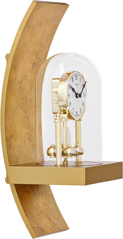 AMS Wall Clock 40x16x17 cm Wood • Rotating Pendulum • Quartz Movement