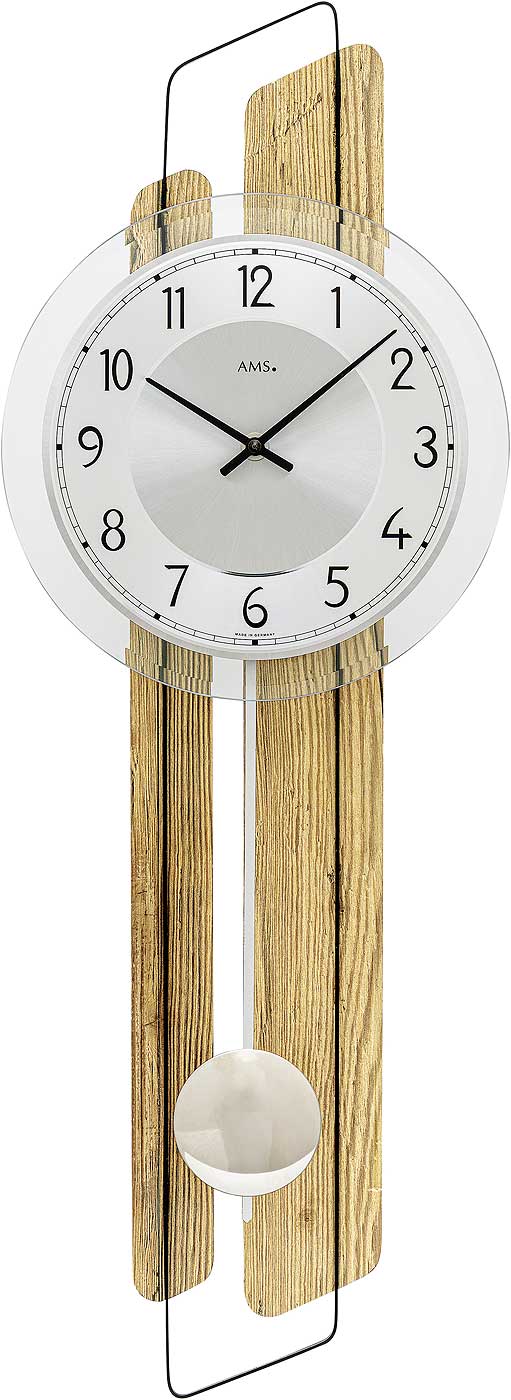 AMS Wanduhr 66x23x7 cm Holz, Glas • Modern • Quarz Uhrwerk