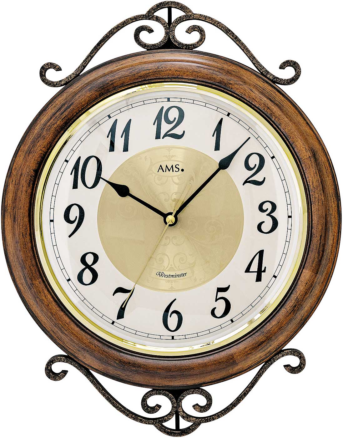 AMS Wall Clock 37 cm Ø Wood • Westminster Chime • Quartz Movement