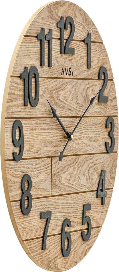 AMS Wall Clock 50x50x3 cm Wood • Precise Quartz Movement • Timeless Design