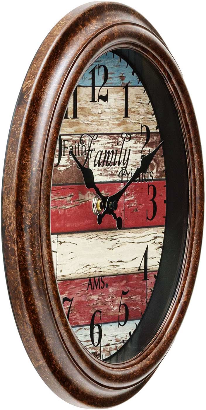 AMS Wanduhr 28x28x5 cm Kunststoff • Leises Quarzwerk • Vintage-Stil