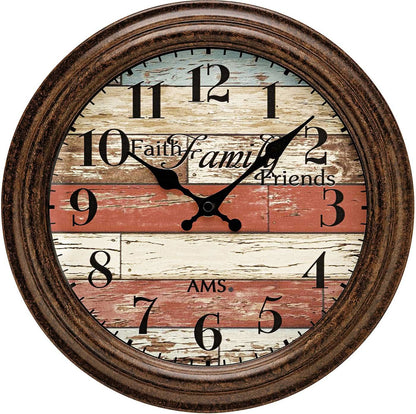 AMS Wanduhr 28x28x5 cm Kunststoff • Leises Quarzwerk • Vintage-Stil