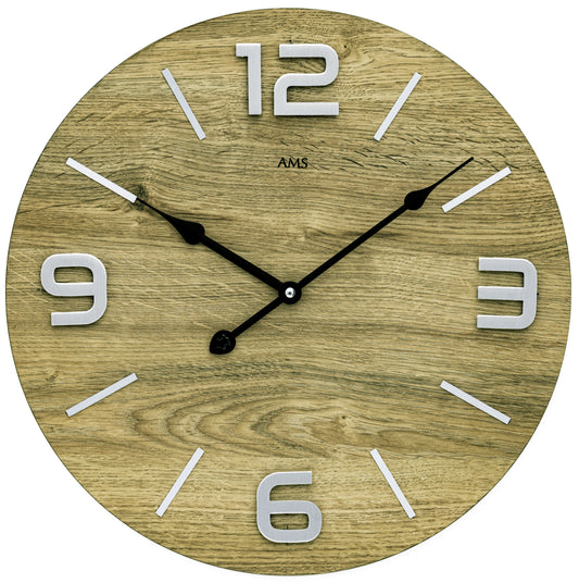 AMS Wanduhr 40 cm Ø Holz • Lautloses Quarzwerk • Zeitloses Design
