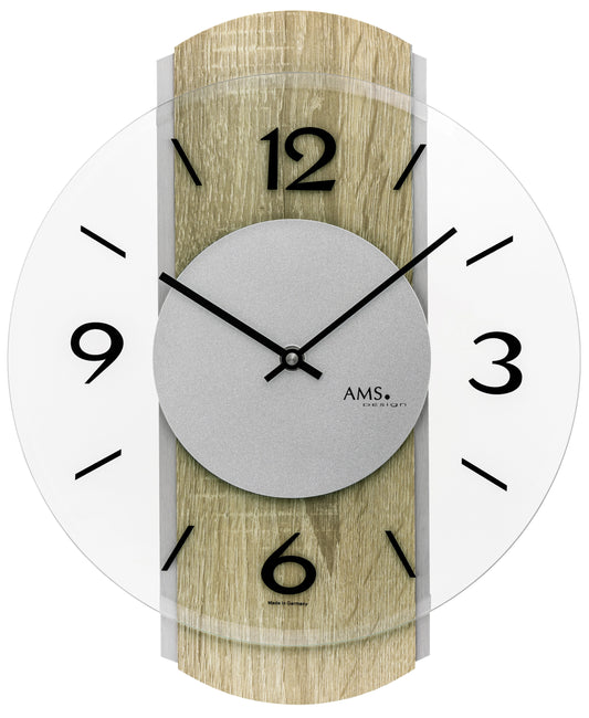 AMS Wanduhr 34x27 cm Holz, Aluminium • Modernes Design • Präzises Quarzwerk