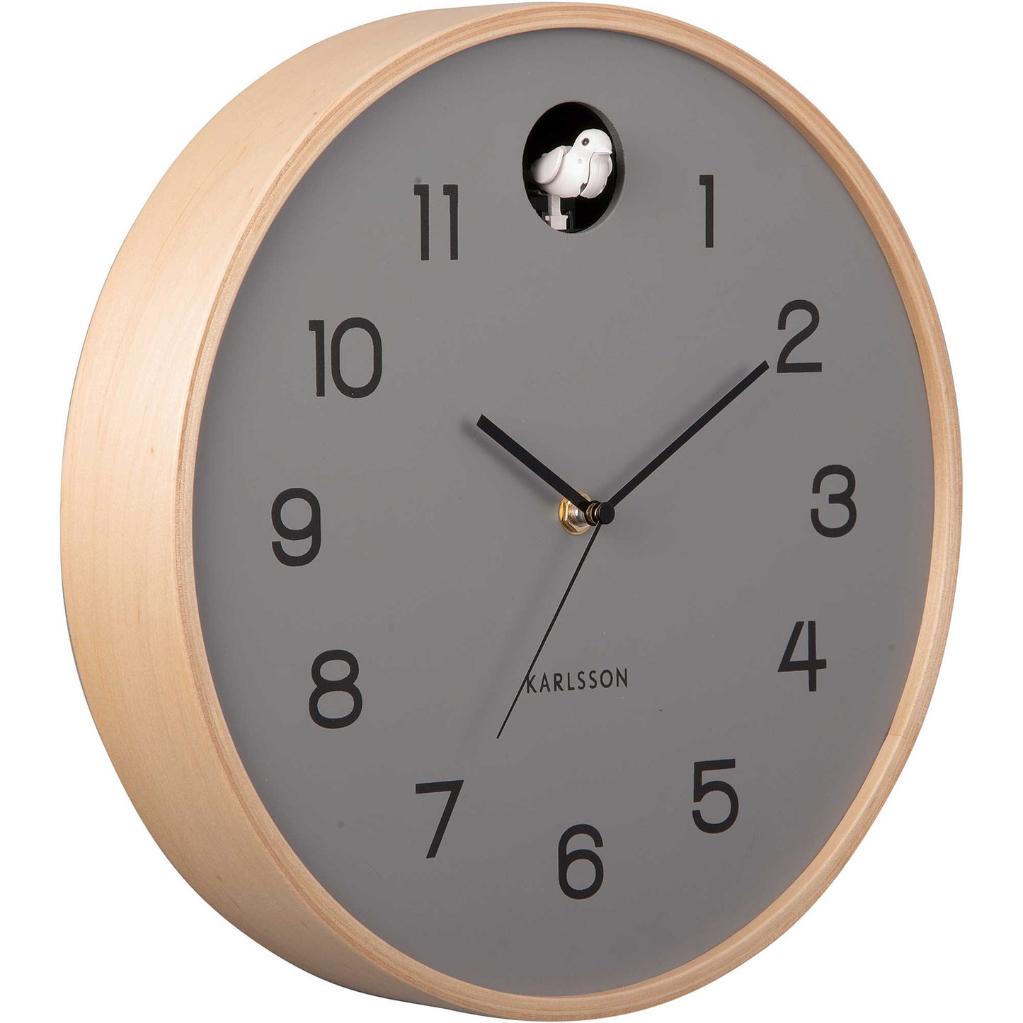 Karlsson Wanduhr 31,5x31,5x6 cm Holz • Geräuschloses Quarz-Uhrwerk • Abschaltbarer Kuckucksruf