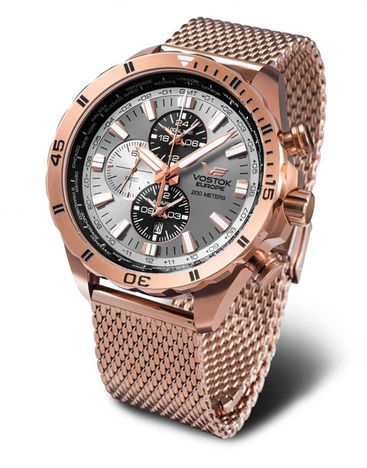 Vostok Europe Almaz YM26-320B653B Herrenuhr • Weltzeit & Alarm • K1 Sicherheitsglas